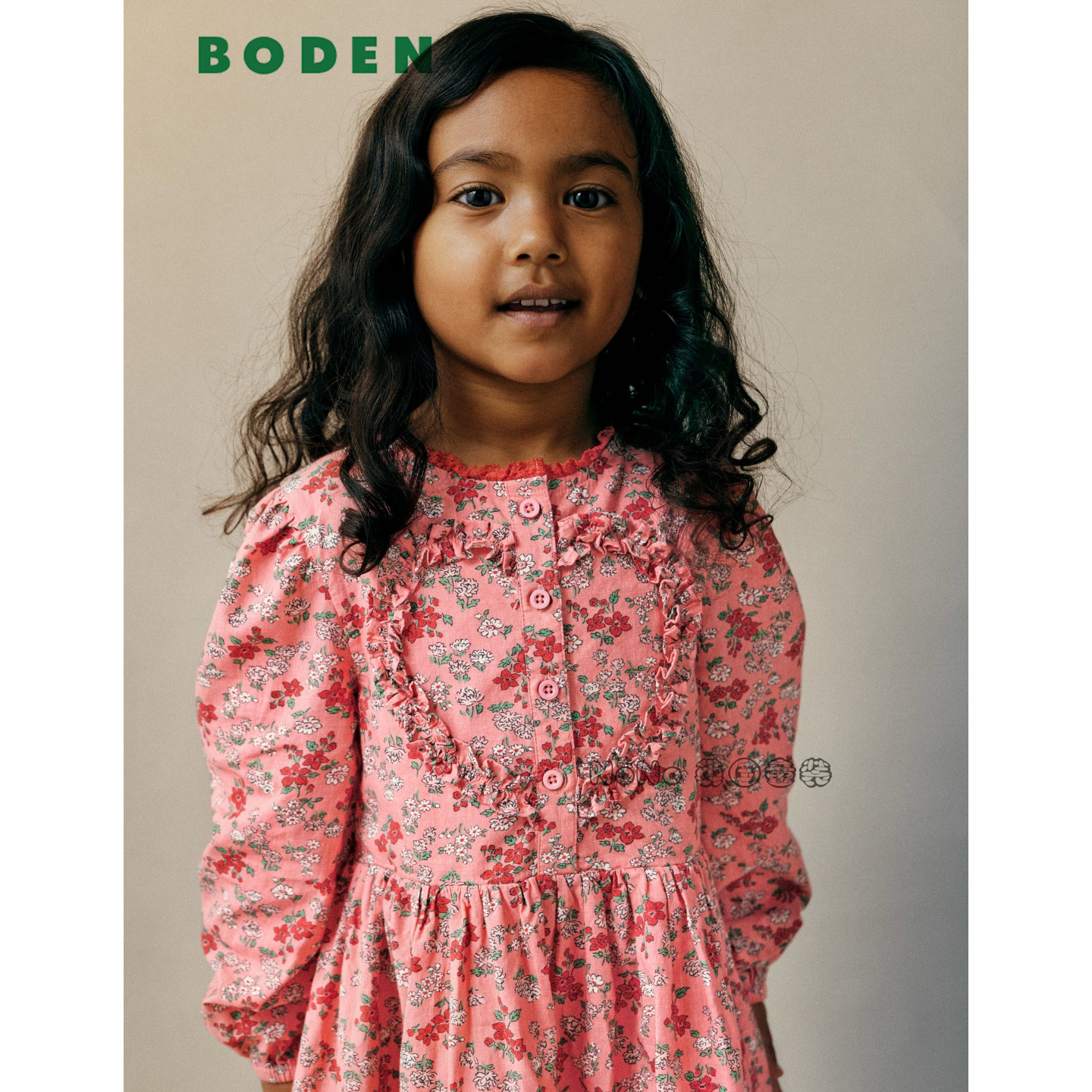 代购英国Mini Boden女童粉红色碎花长袖连衣裙纯棉2-12岁G5762
