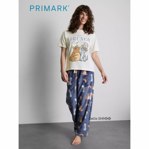 代购英国Primark女款成人大童料理鼠王草莓短袖T恤家居服睡衣绒裤