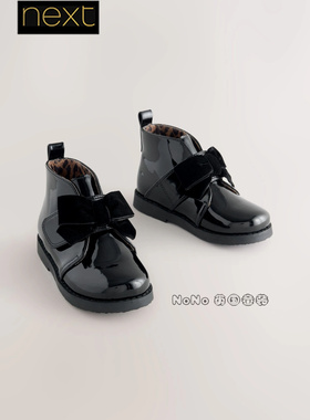代购NEXT英国女童短靴子中筒马丁靴黑色漆皮蝴蝶结秋冬AY2-835