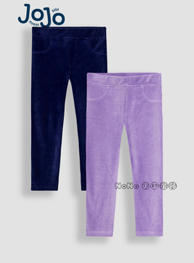 英国JoJo Maman Bebe女童丝绒紫蓝色打底裤长裤休闲1-7岁F86-358