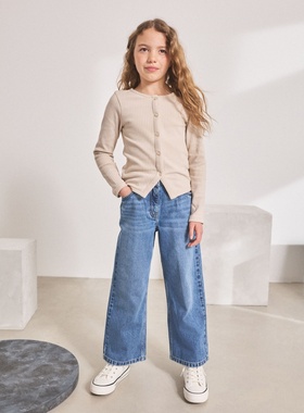 英国Next正品代购女大童亲子中蓝色牛仔裤纯棉休闲阔腿裤AM8-799