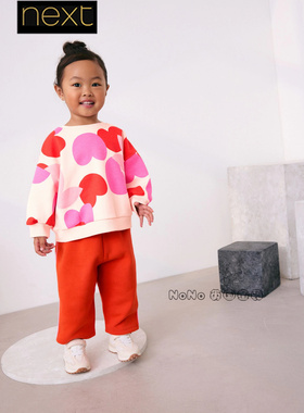 英国Next代购女童红色爱心印花卫衣阔腿裤运动套装1-7岁AR3-392