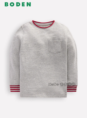 代购英国Mini BODEN男童浅灰色色加厚长袖T恤纯棉2-14岁新款B3091