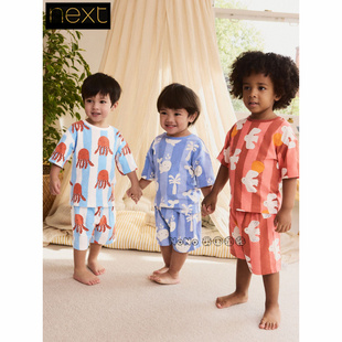 现货英国Next正品男童章鱼鲸鱼家居服短袖睡衣裤纯棉夏季AJ0-489