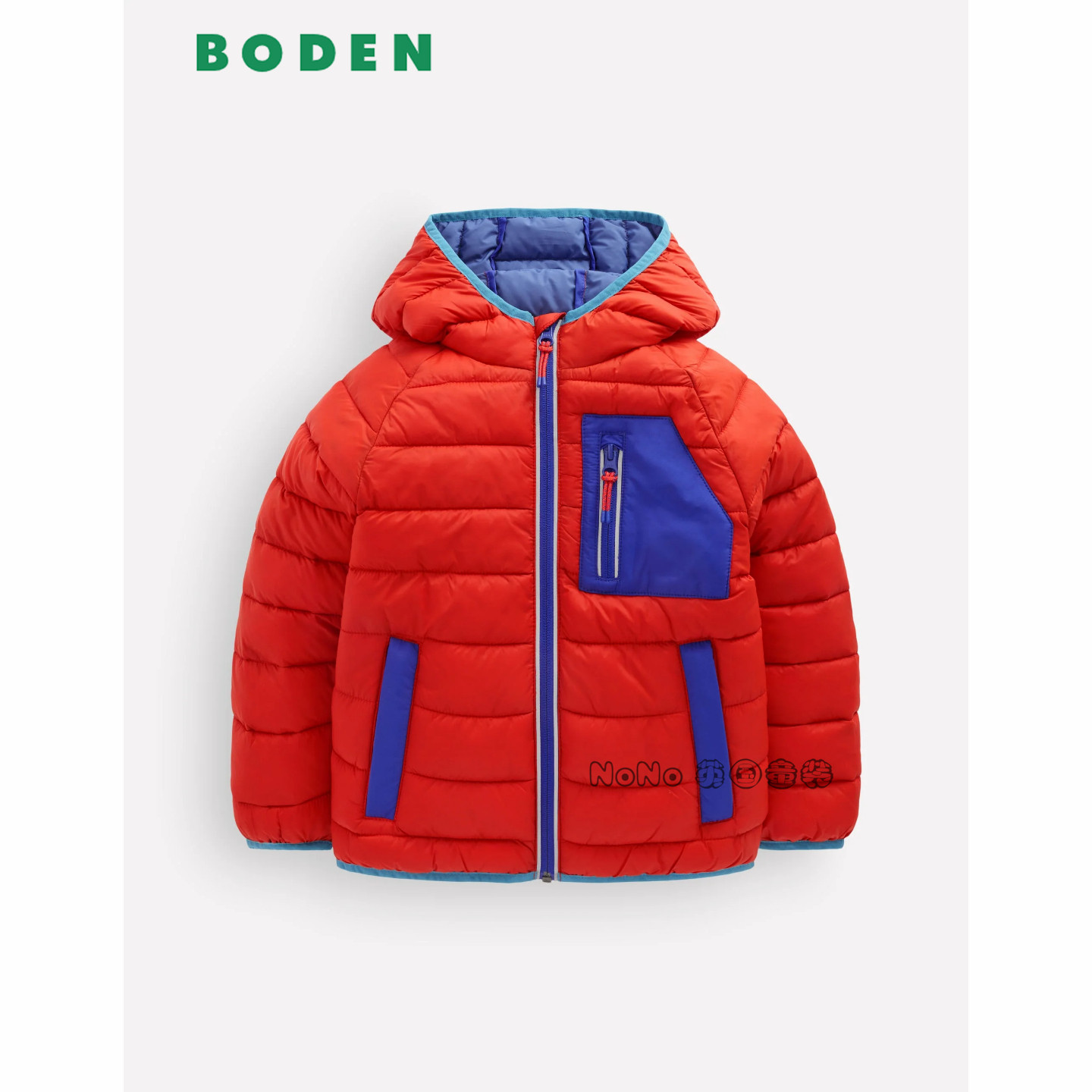 英国Mini BODEN男童轻薄款红蓝撞色外套棉衣棉服2-14岁新款B3273
