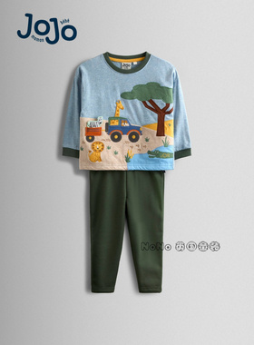 英国JOJO Maman Bebe男童长颈鹿斑马长袖T恤休闲长裤套装F96-685