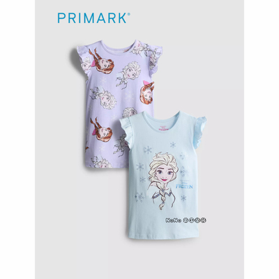 英国PRIMARK女童蓝紫色爱莎冰雪奇缘短袖家居裙睡裙睡衣纯棉1-8岁
