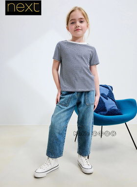 英国Next正品代购女大童亲子蓝色牛仔裤纯棉休闲宽松运动AM8-800