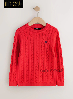 代购英国Next男大童新年红色绞花毛衣针织毛衫3-16岁纯棉H74-190