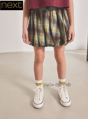 Next英国正品代购女大童亲子黄蓝色格子半身裙花苞泡泡裙AM6-576