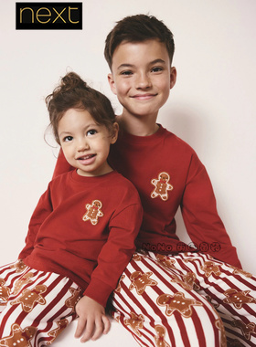 英国Next大童亲子兄妹红色圣诞姜饼人家居服睡衣裤1-16岁F73-850