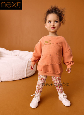 英国Next正品代购女童橙色南瓜长款卫衣打底裤纯棉套装AR3-386
