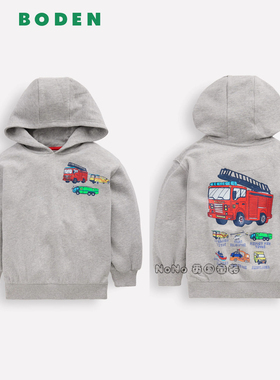 英国Mini Boden男童灰色汽车消防车卫衣运动衫套2-12岁全棉B3143