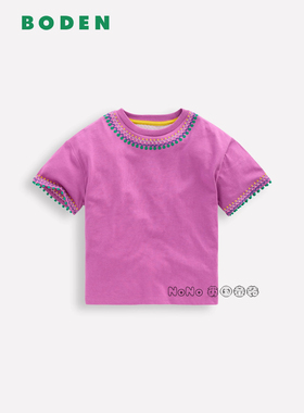 代购英国Mini BODEN女童紫色刺绣短袖T恤全棉2-14岁新款G5890