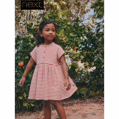 英国Next正品代购女童红白色条纹连衣裙短袖1-7岁新款Y19-286