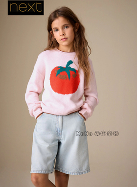 英国Next正品女大童亲子粉红色西红柿毛衣针织衫3-16岁W49-323