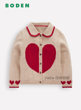 英国Mini BODEN女童新年红色爱心翻领毛衣针织开衫2-12岁G5752