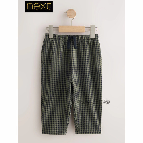 Next英国正品代购儿童绿色格子休闲长裤舒适1-7岁新款G24-054