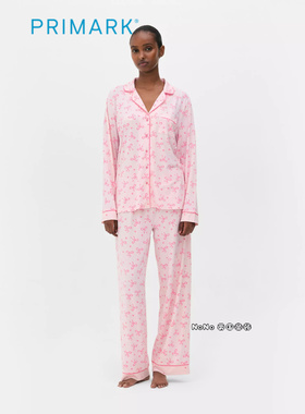 代购英国Primark女款成人大童粉色蝴蝶结家居服睡衣睡裤开衫宽松