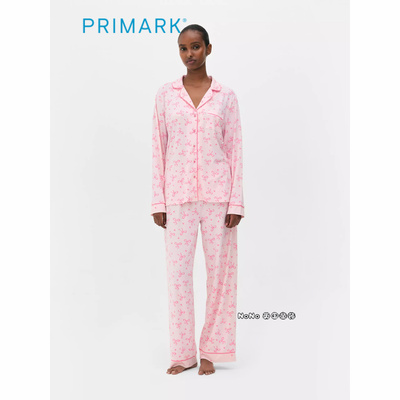 代购英国Primark女款成人大童粉色蝴蝶结家居服睡衣睡裤开衫宽松