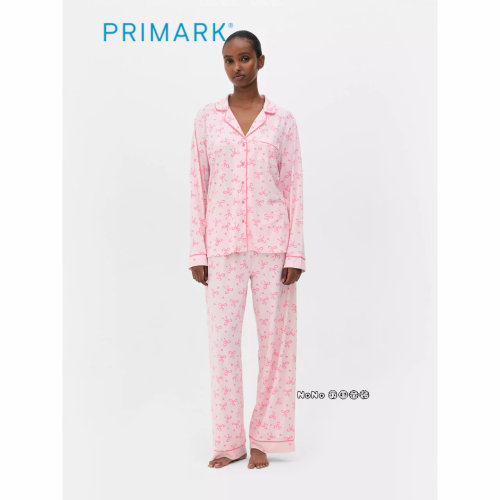 代购英国Primark女款成人大童粉色蝴蝶结家居服睡衣睡裤开衫宽松