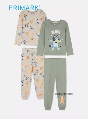代购英国Primark儿童卡其墨绿布鲁伊宾果纯棉长袖家居服睡衣秋裤