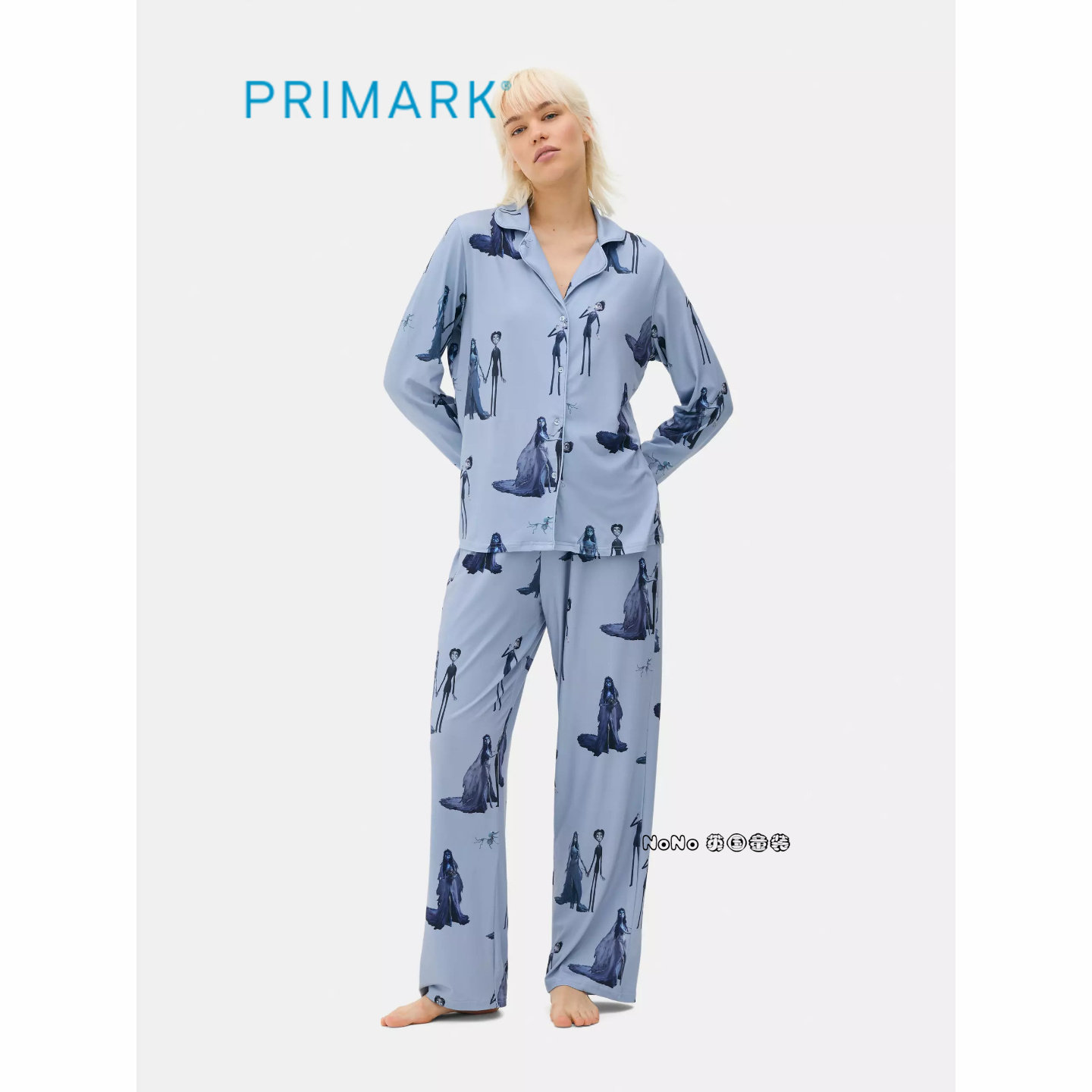 代购英国Primark女款成人大童蓝色卡通长袖家居服睡衣裤开衫