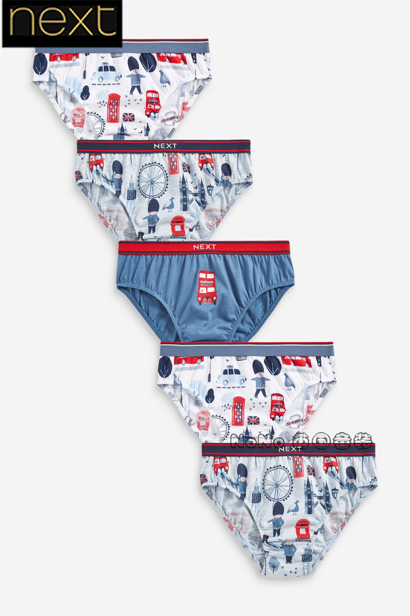 现货英国Next正品男大童白蓝色英伦风巴士三角内裤五条装U91-776