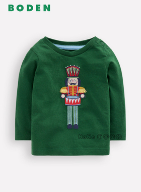 英国Baby BODEN婴童绿色卫兵胡桃夹子贴布长袖T恤纯棉0-3岁Y2696
