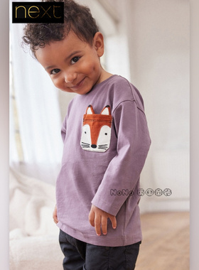 现货英国Next正品儿童狐狸紫色纯棉长袖T恤运动衫D37-330