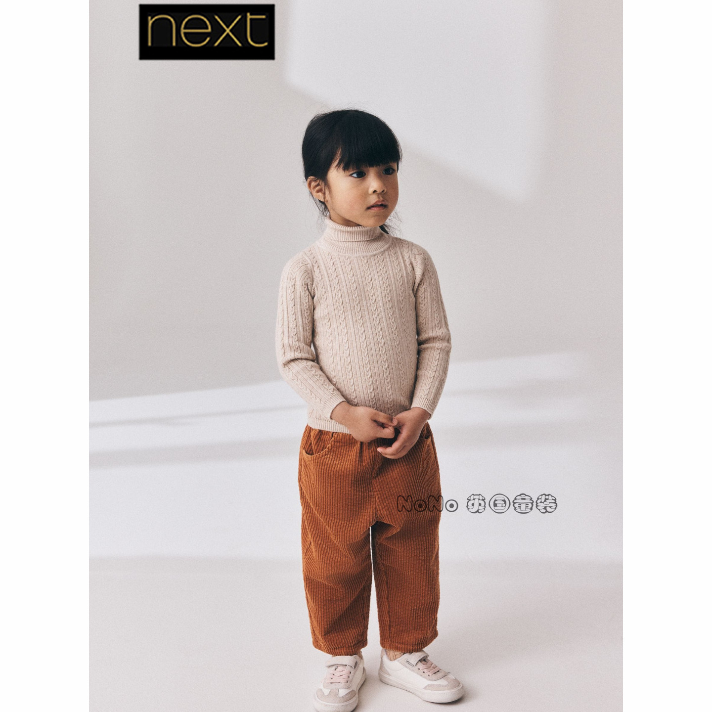 英国Next正品女童米色麻花高领针织衫毛衣防风1-10岁新款G58-626