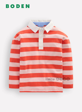 英国Mini BODEN女童红色条纹百搭POLO衫长袖T恤全棉2-14岁G5893