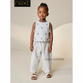 蓝色条纹刺绣T恤上衣长裤 全棉套装 英国Next女童新款 7岁W58 862