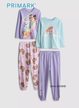 代购英国Primark女童蓝紫色汪汪队阿奇长袖家居服睡衣裤纯棉1-8岁