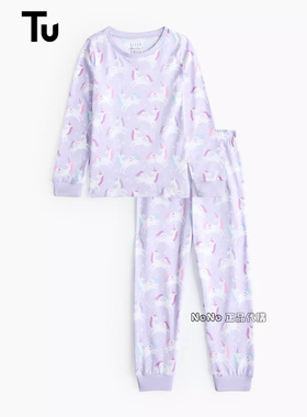 现货英国TU正品女童淡紫色独角兽长袖家居服睡衣秋裤纯棉
