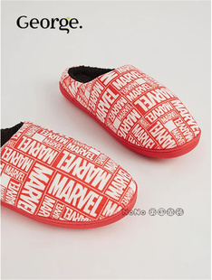 现货英国George男款男童亲子冬季红色美漫棉拖防滑保暖拖鞋家居鞋