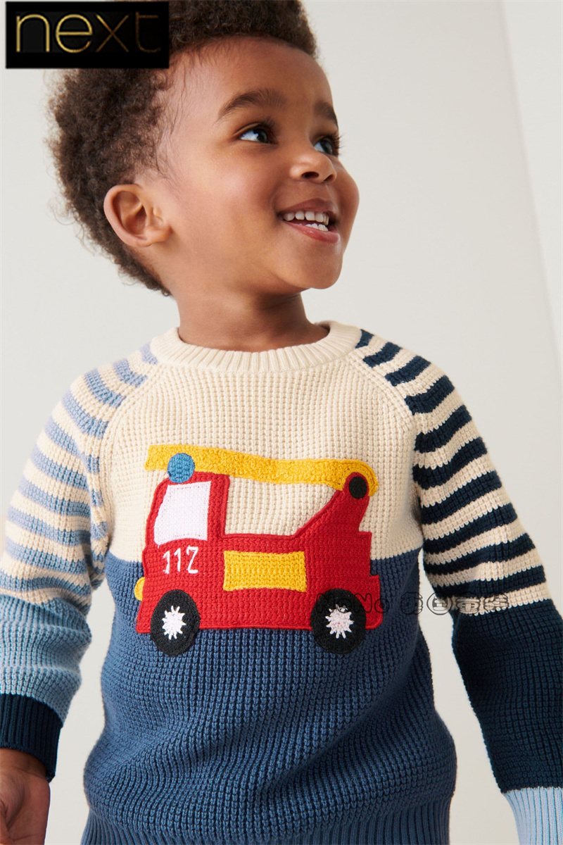 英国Next蓝色消防车条纹毛衣