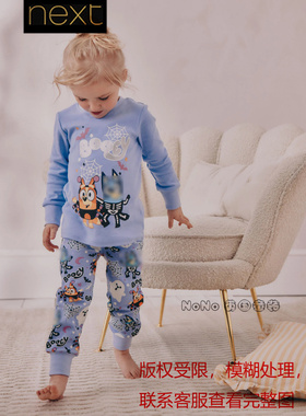 英国Next儿童蓝色布鲁伊夜光家居服长袖睡衣秋裤纯棉宽松F21-520