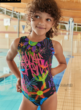 英国Next正品女童大童黑色涂鸦连体泳衣无袖连身泳装N01-101