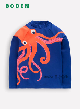 代购英国Mini BODEN男童蓝色章鱼泳衣防晒SPF50+T恤2-10岁B3196