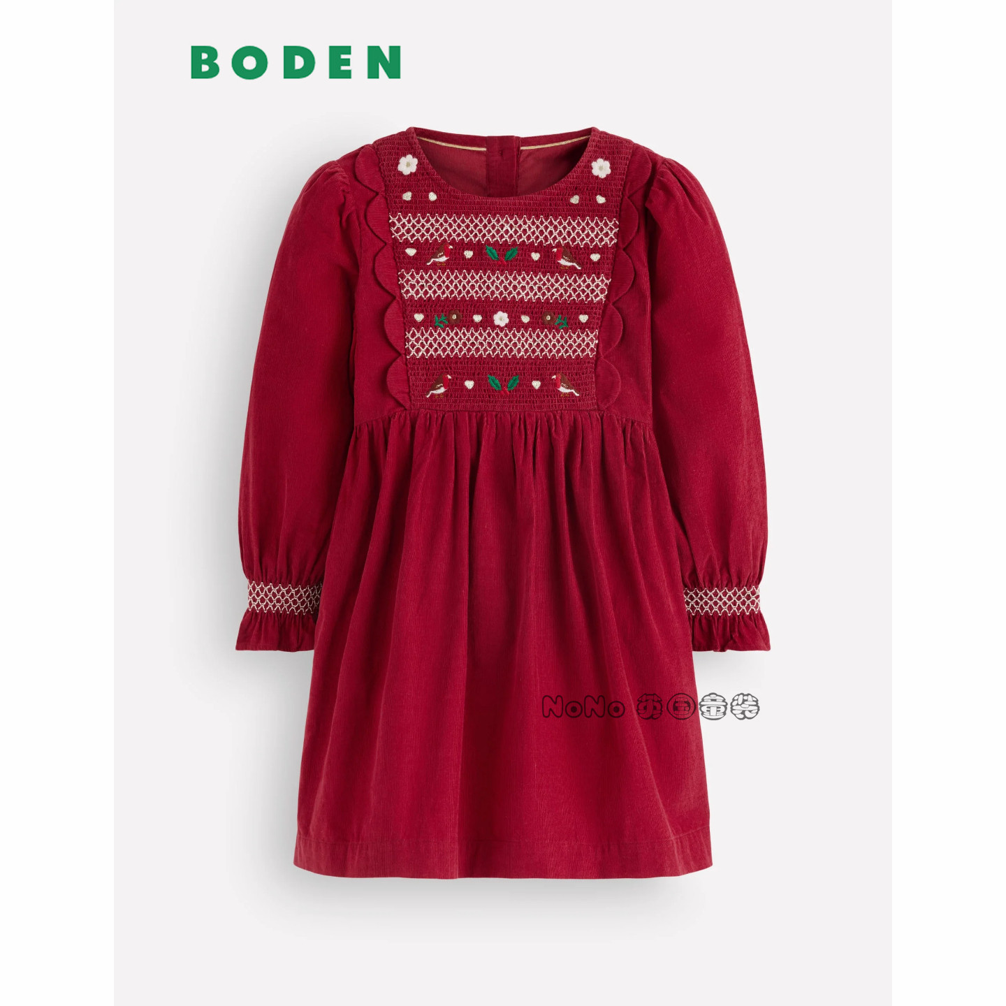 英国Mini Boden女童新年红色打揽刺绣长袖连衣裙2-12岁新款G6161
