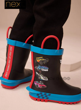 代购英国NEXT儿童蓝黑色赛车HOT WHEELS橡胶雨靴雨鞋防滑AN5-505