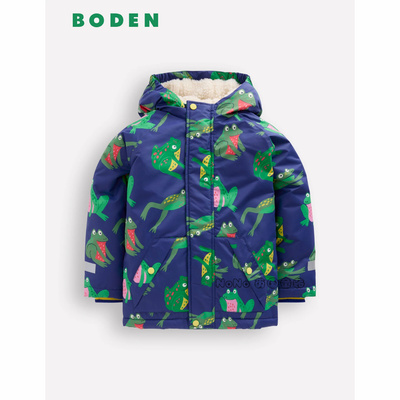 英国Mini BODEN男童蓝色青蛙防雨雪外套棉服连帽棉衣2-14岁B3065