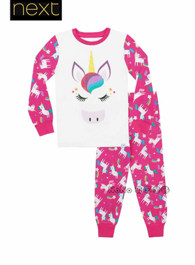 英国Next女大童粉白色独角兽彩虹家居服长袖睡衣裤5-13岁K83-006