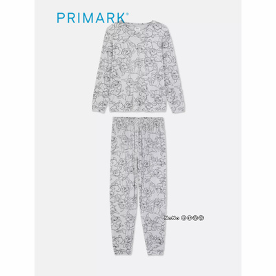 代购英国Primark女款成人大童灰色迪士尼长袖家居服睡衣裤新款