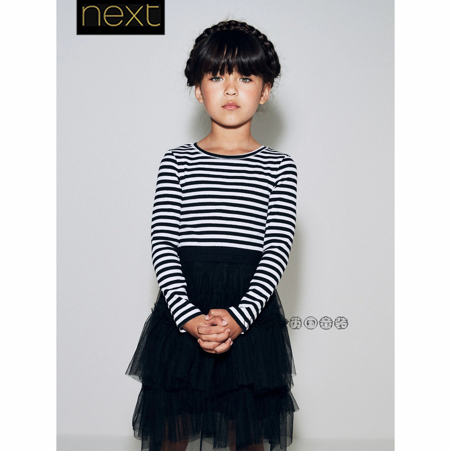 英国Next正品女大童亲子黑白色条纹长袖T恤衫打底衫纯棉D48-826