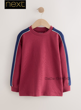 英国Next正品男大童款亲子蓝红色长袖T恤衫纯棉3-16岁圆领W32-300