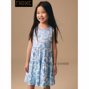 V02 16岁新款 955 蓝色扎染花朵吊带连衣裙3 英国Next女大童亲子款