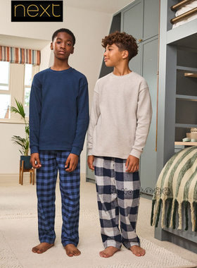 英国Next男大童蓝白色格子长袖家居服睡衣裤纯棉3-16岁F33-329