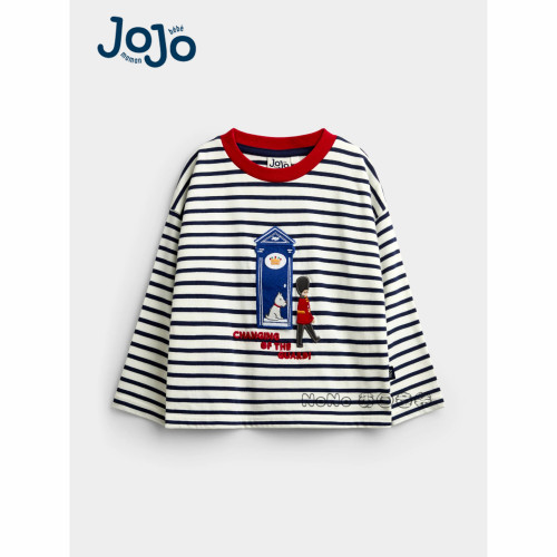 英国Jojo Maman Bebe儿童卫兵刺绣条纹长袖T恤全棉1-5岁V90-603
